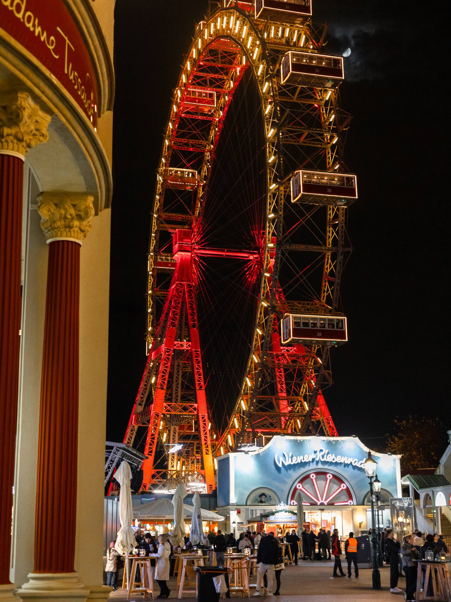 a ferris wheel at night
