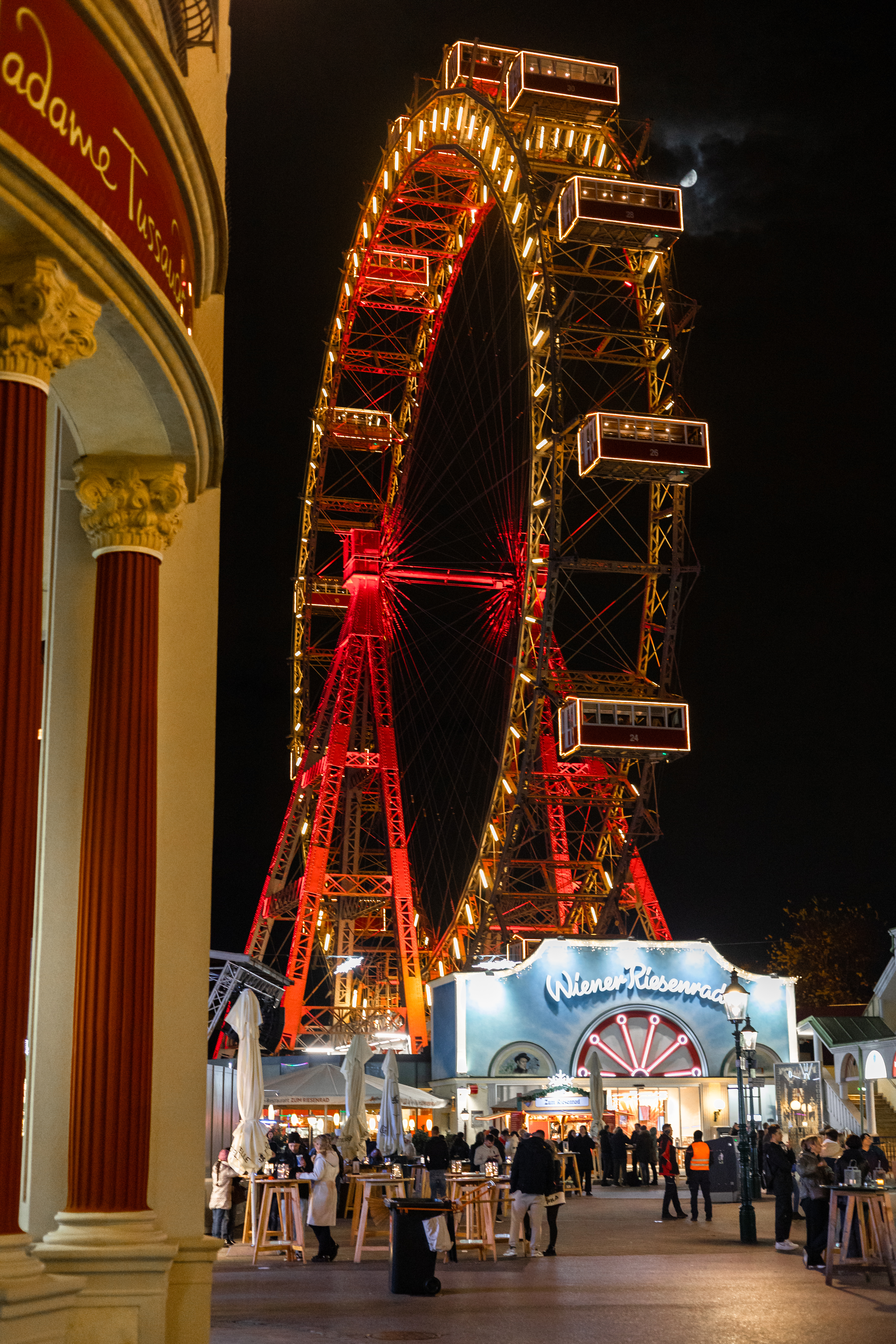 a ferris wheel at night