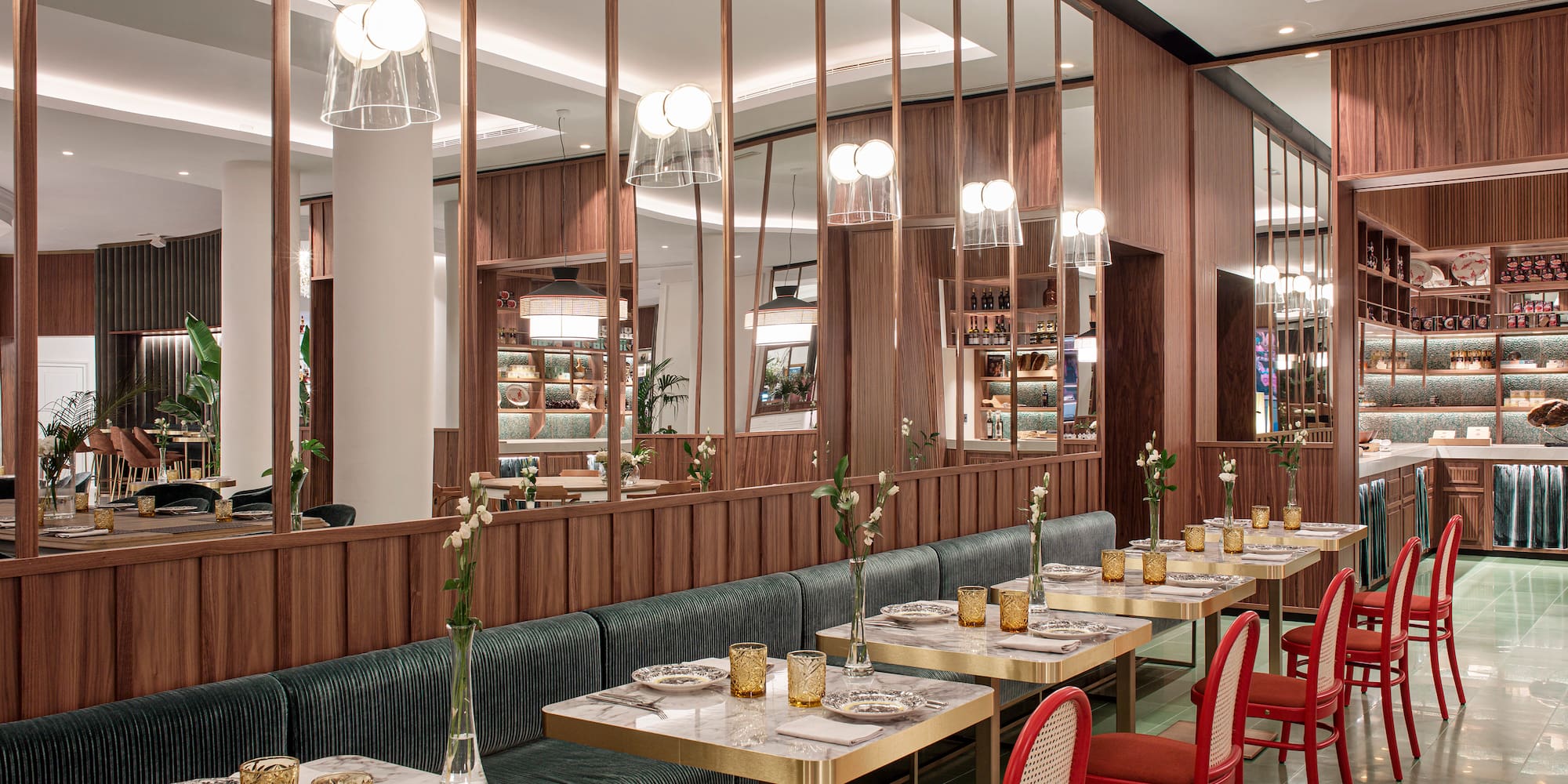 a restaurant with tables and chairs