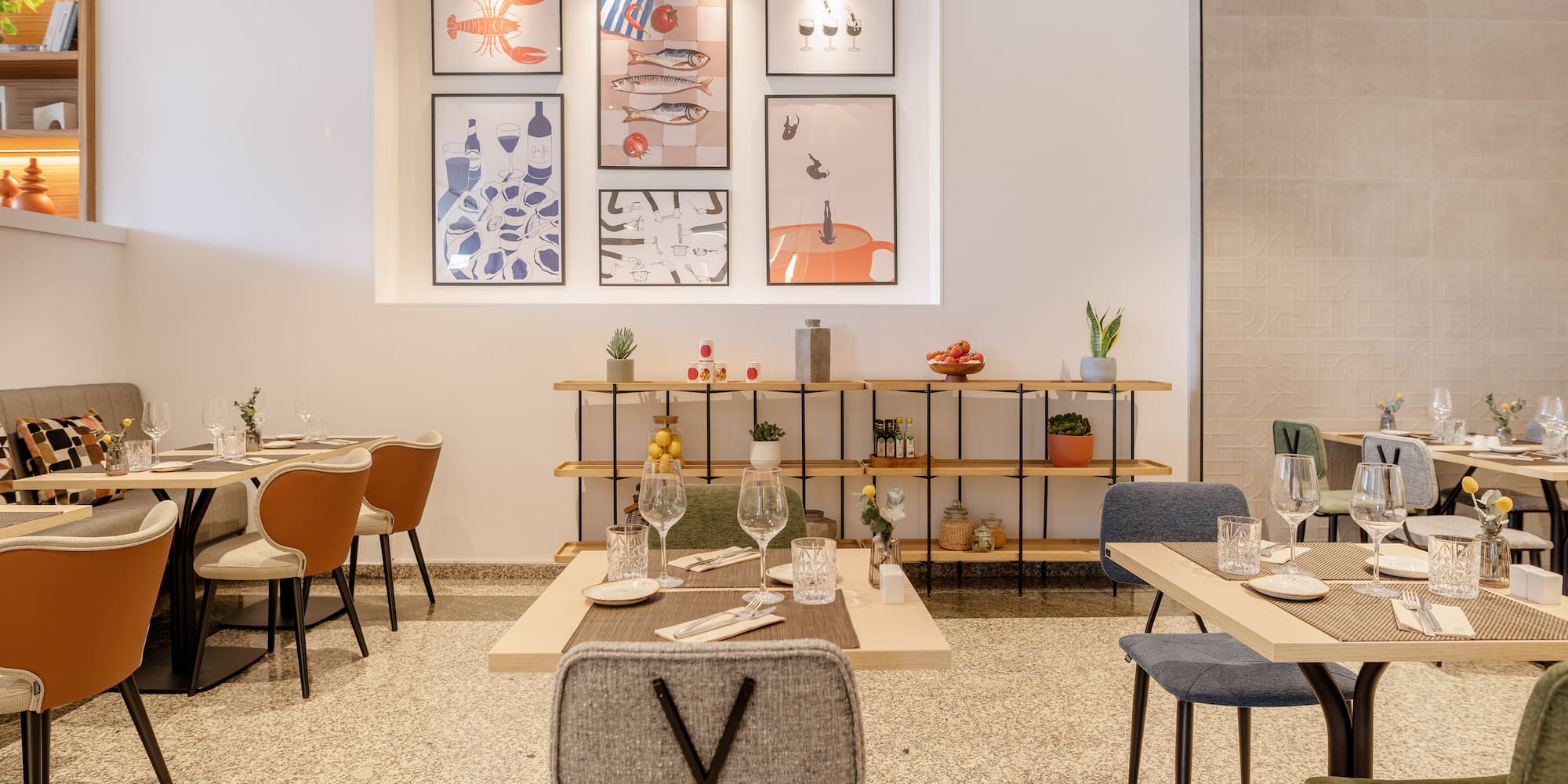 a restaurant with tables and chairs