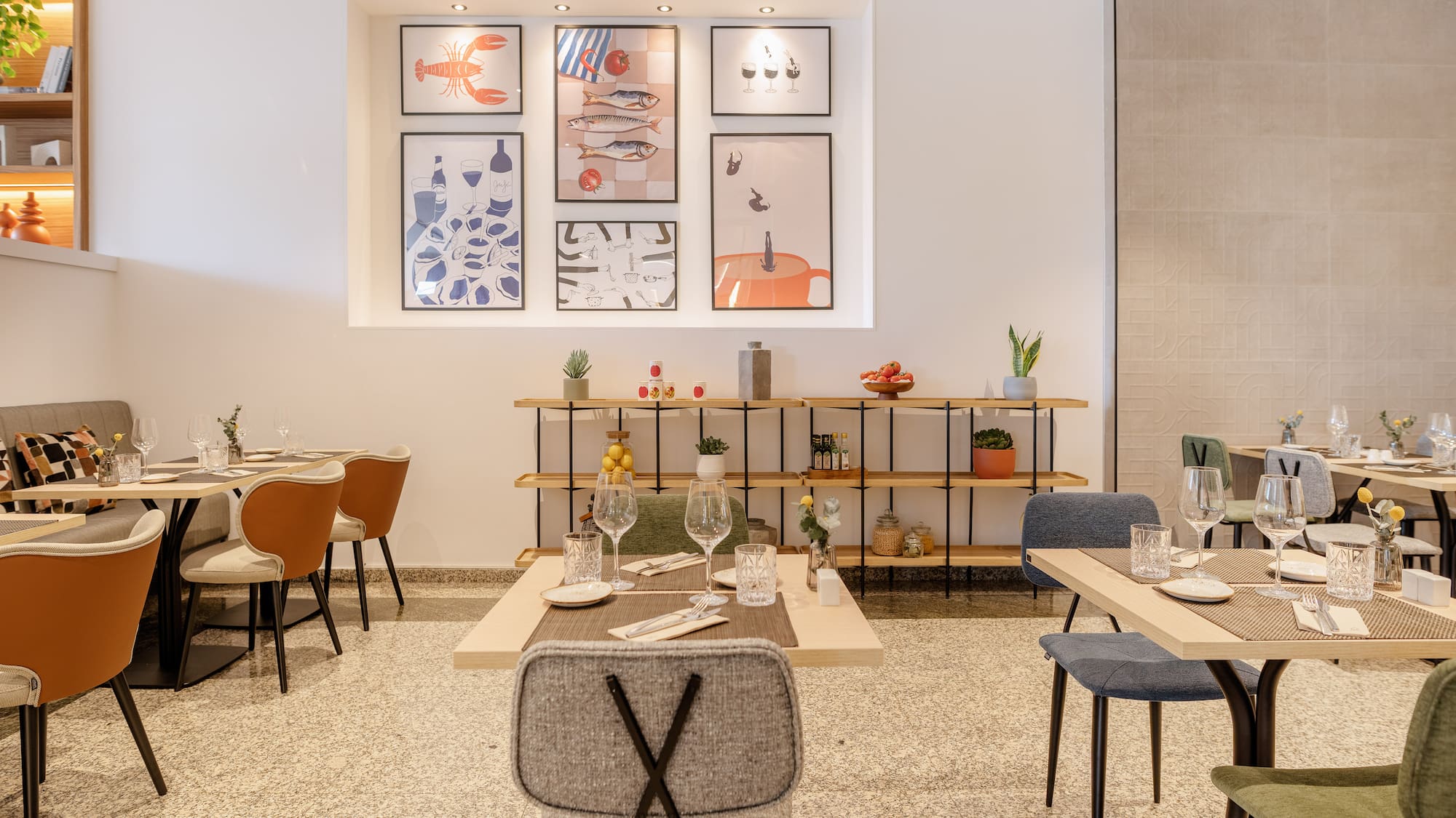 a restaurant with tables and chairs