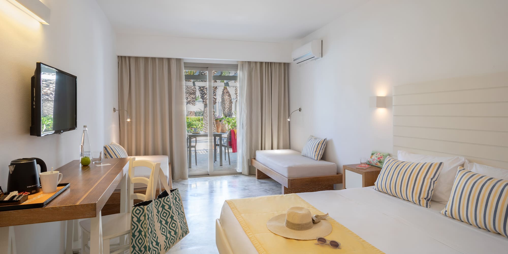 a room with a bed and a table