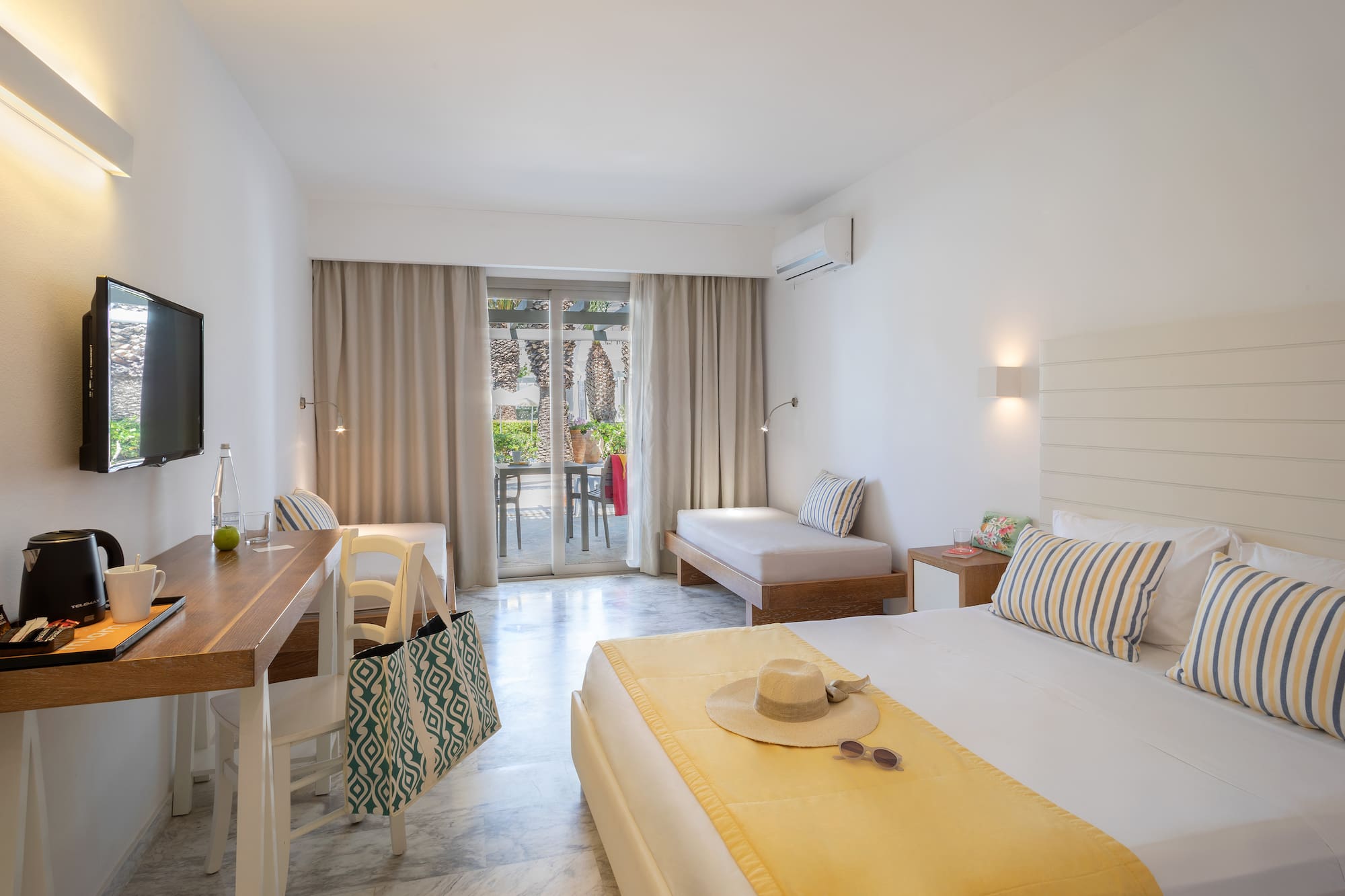 a room with a bed and a table