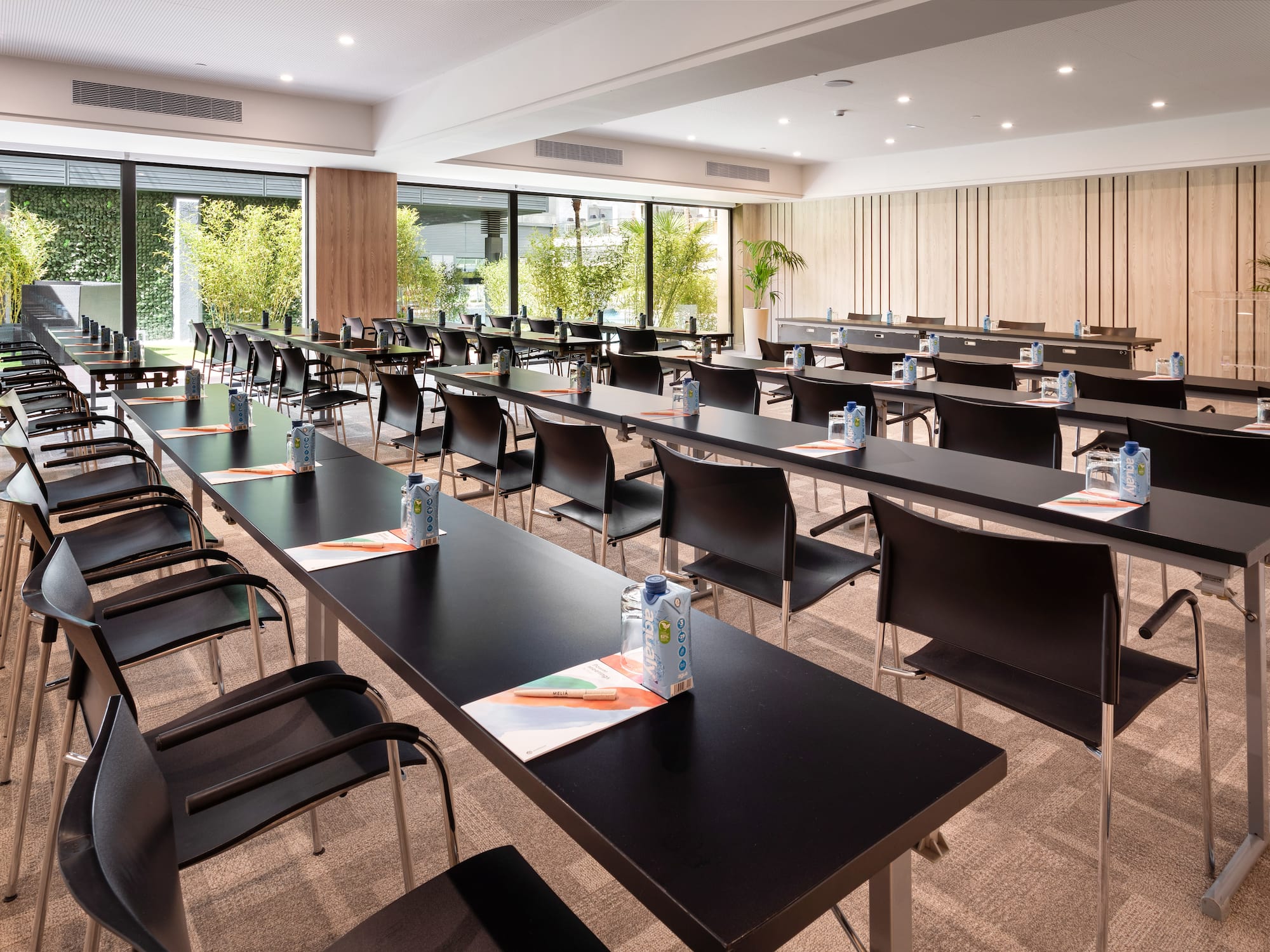 a room with tables and chairs