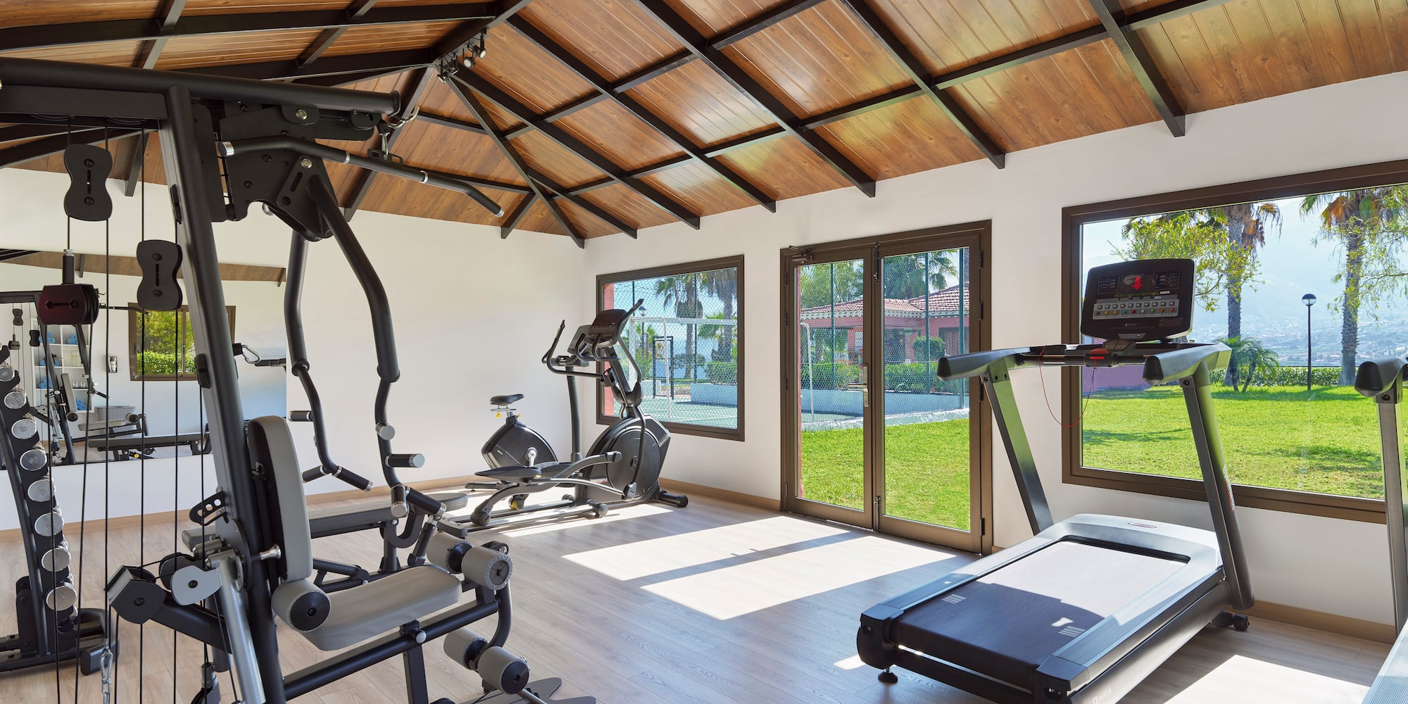 a gym with exercise equipment