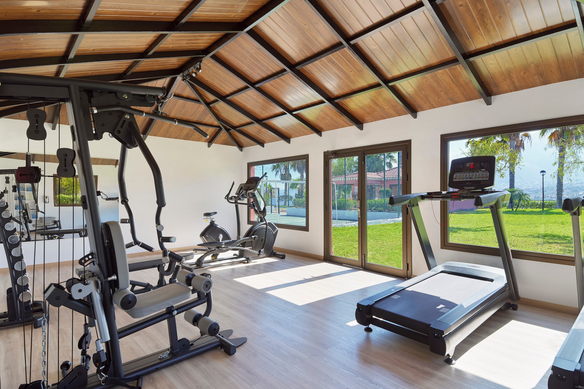 a gym with exercise equipment