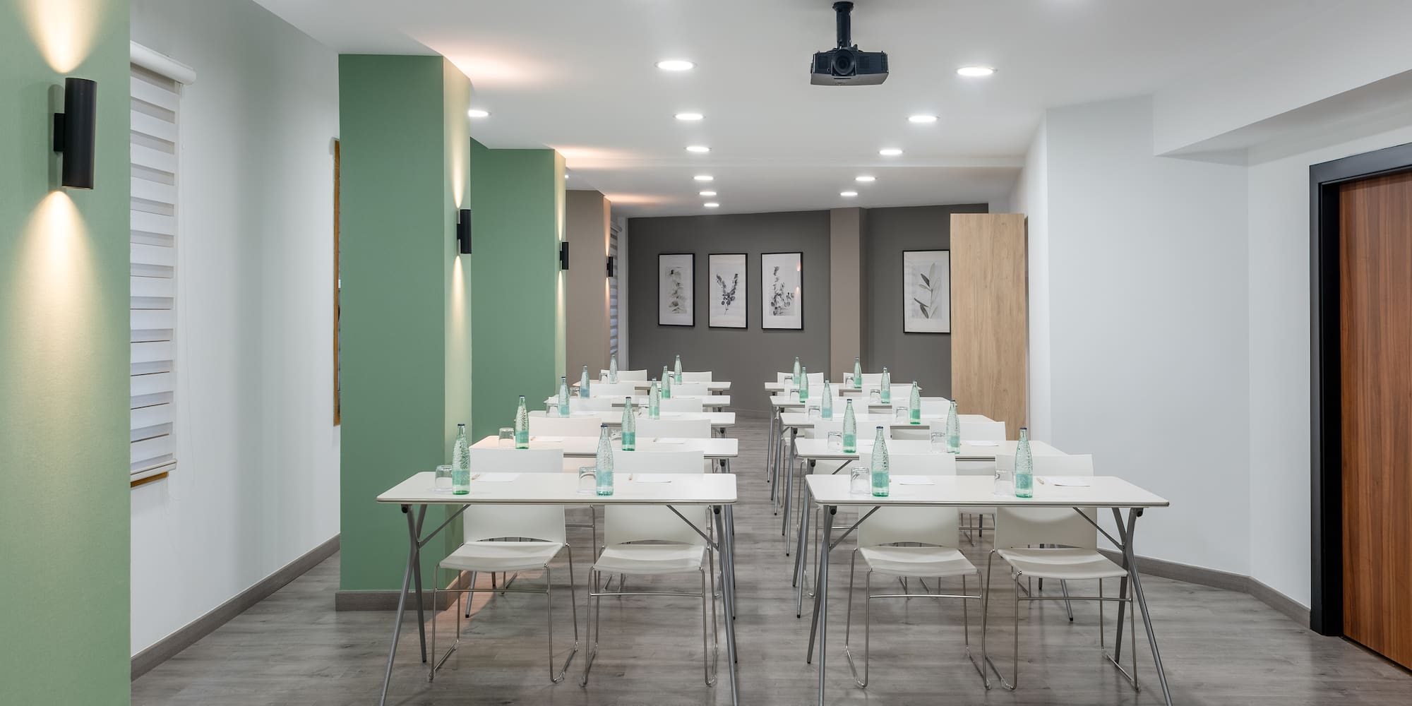 a room with tables and chairs