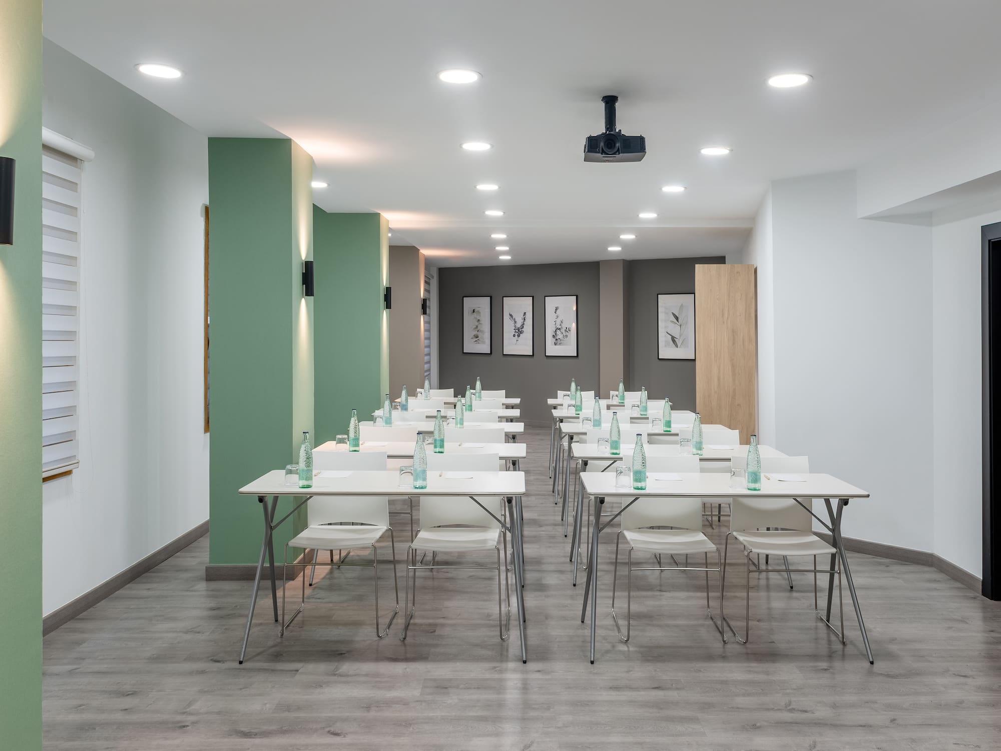 a room with tables and chairs