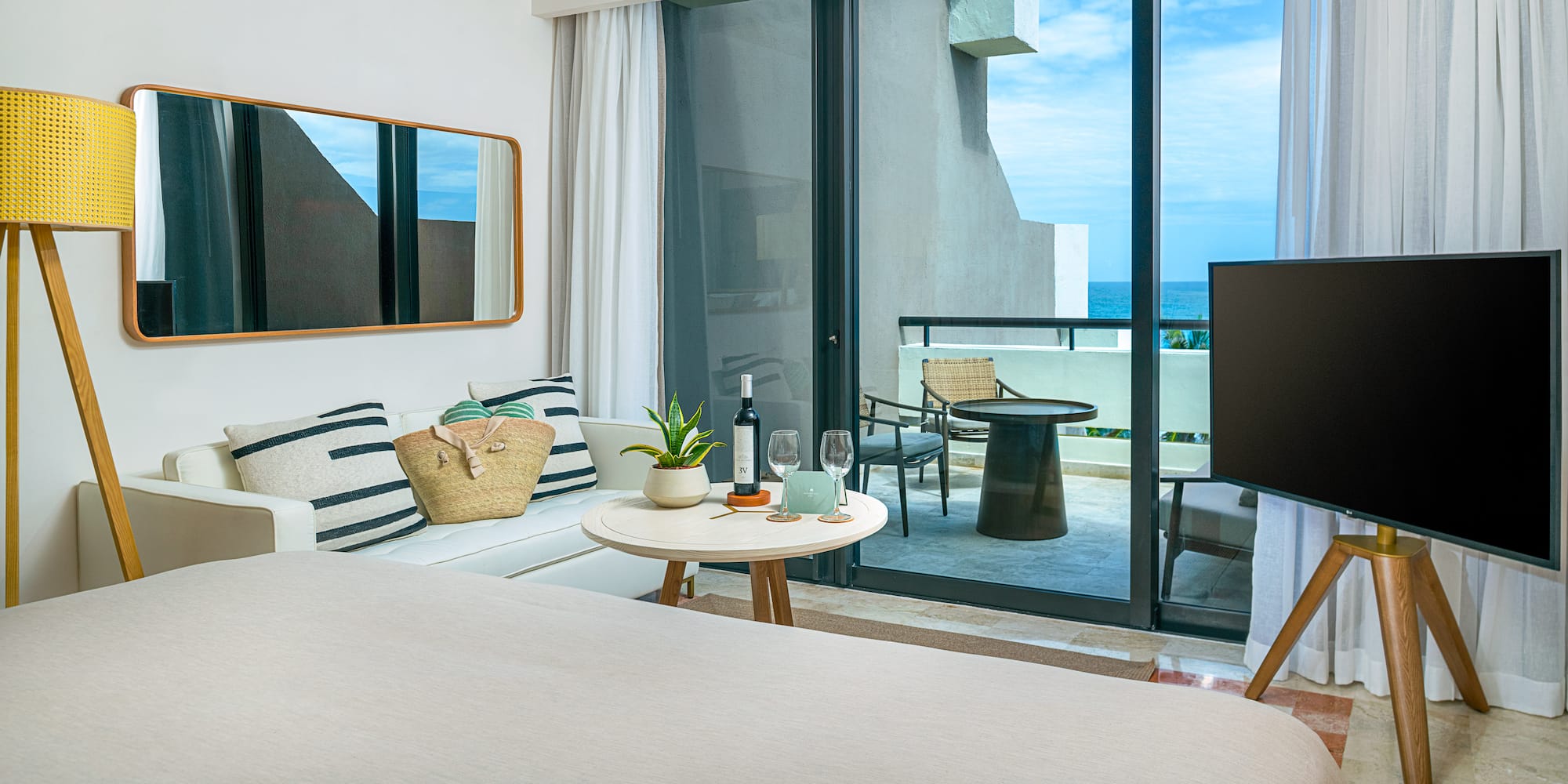 a room with a television and a table