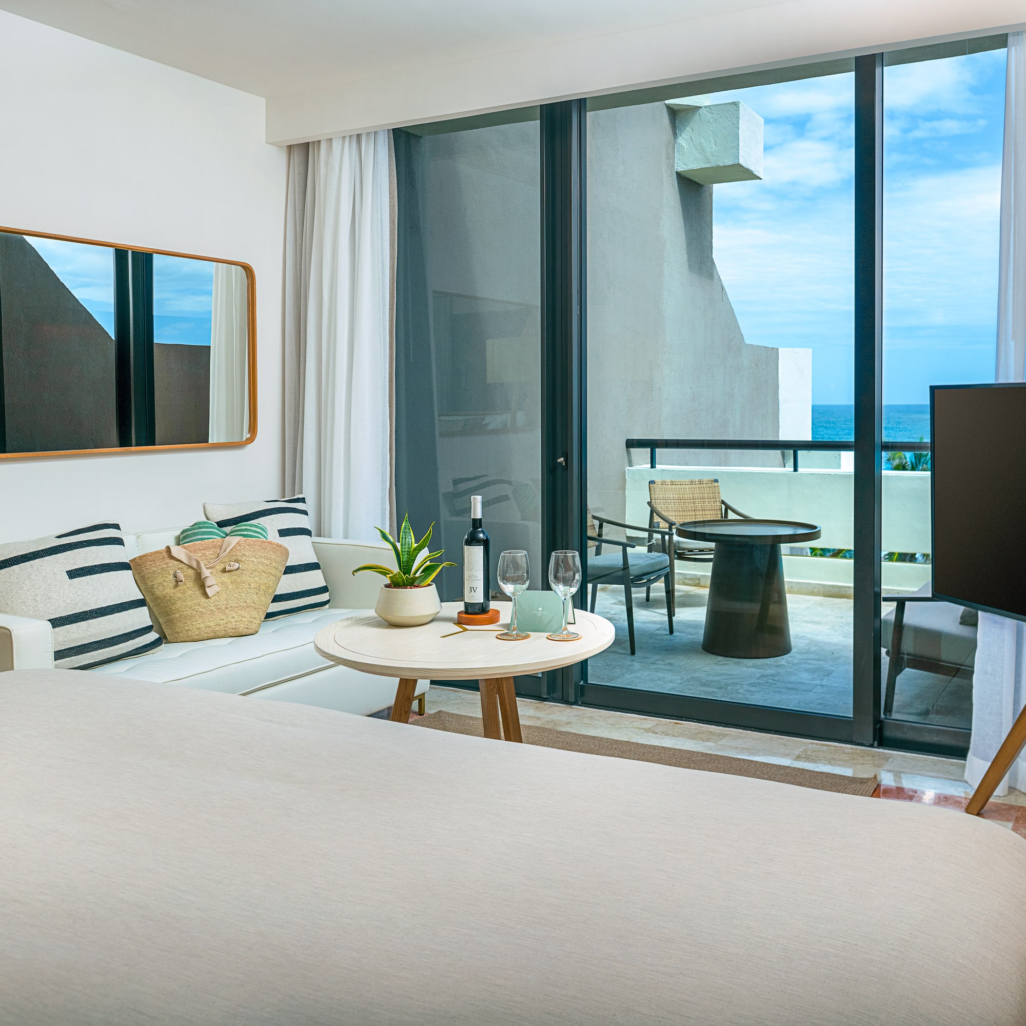 a room with a television and a table