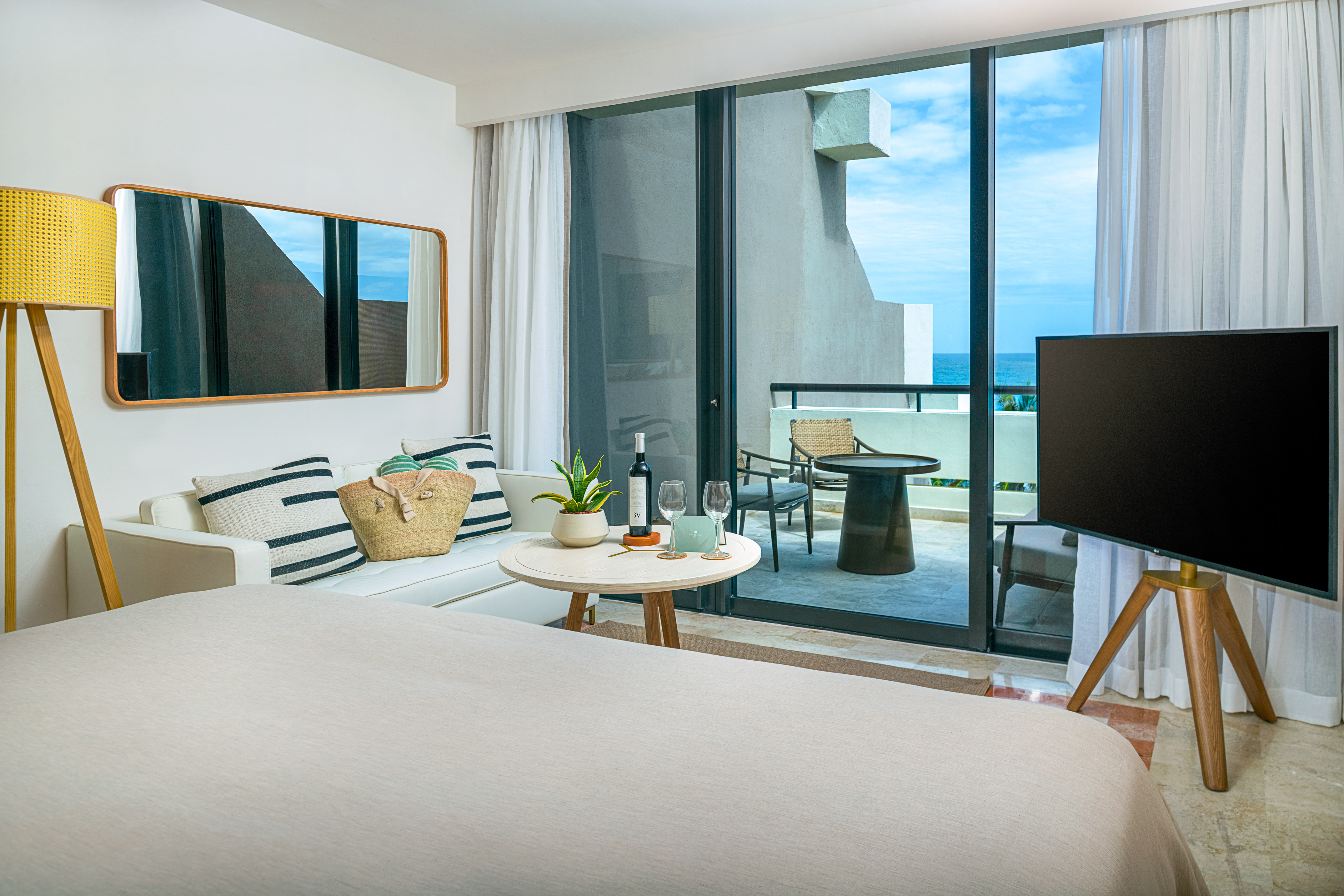 a room with a television and a table