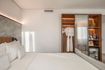 a room with a bed and a closet