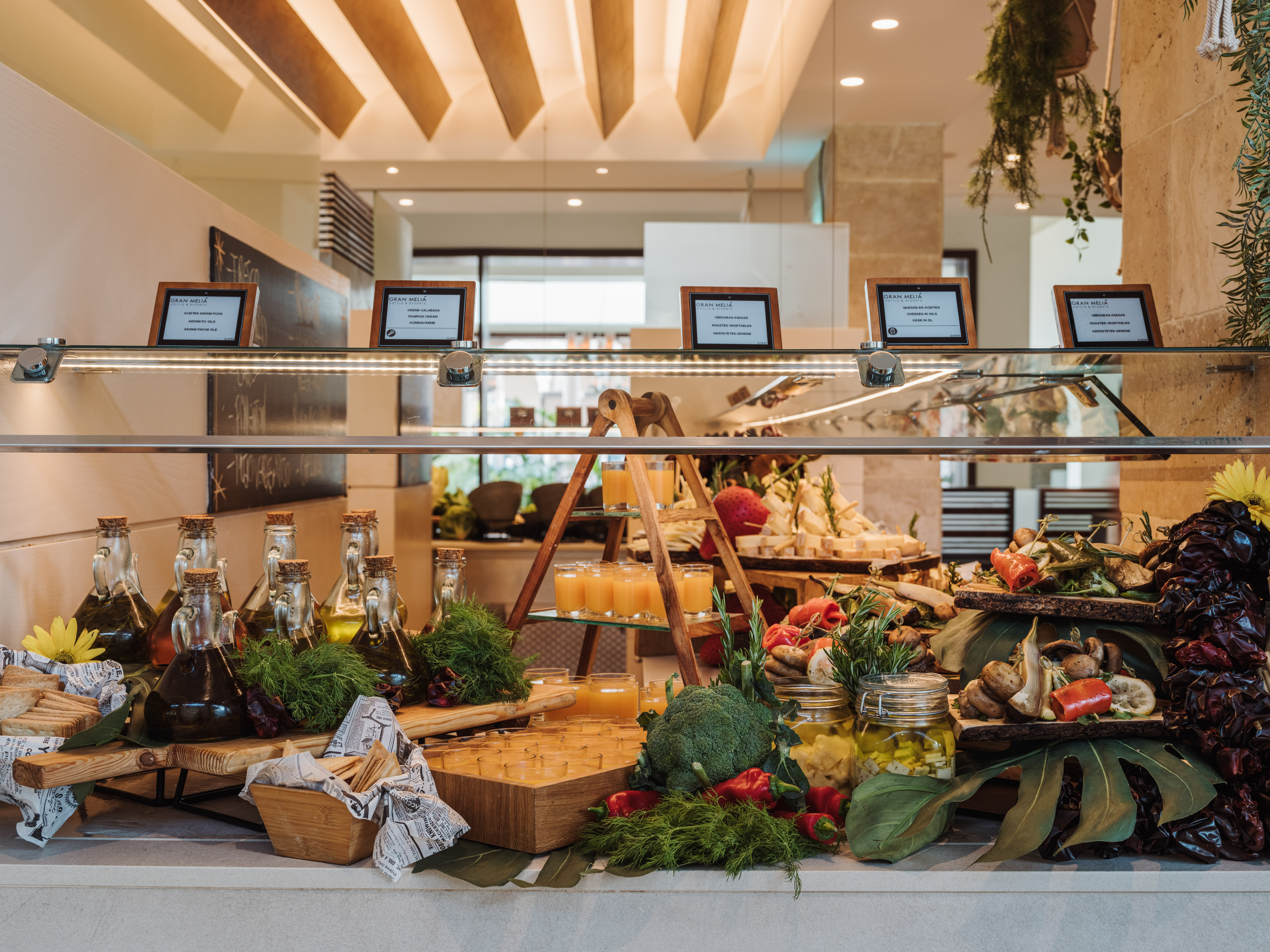a display of food on a counter