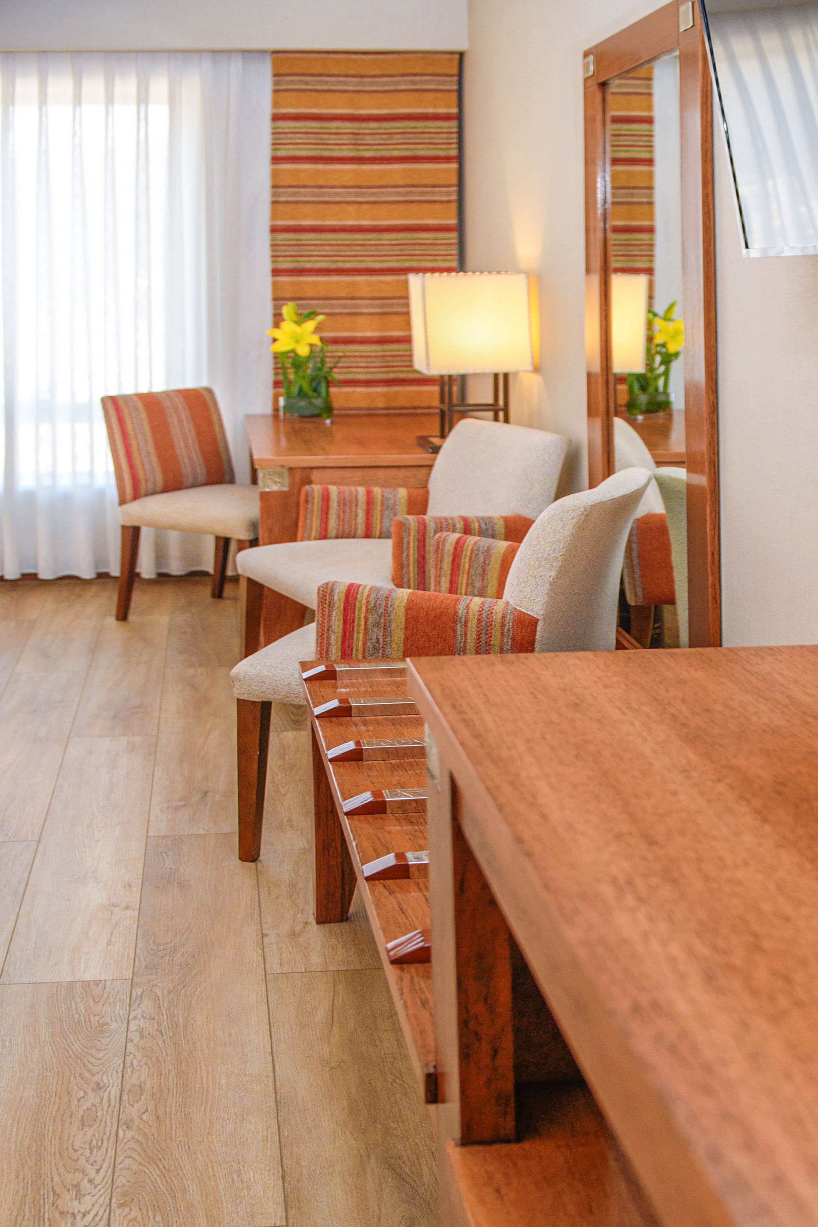 a room with chairs and a table