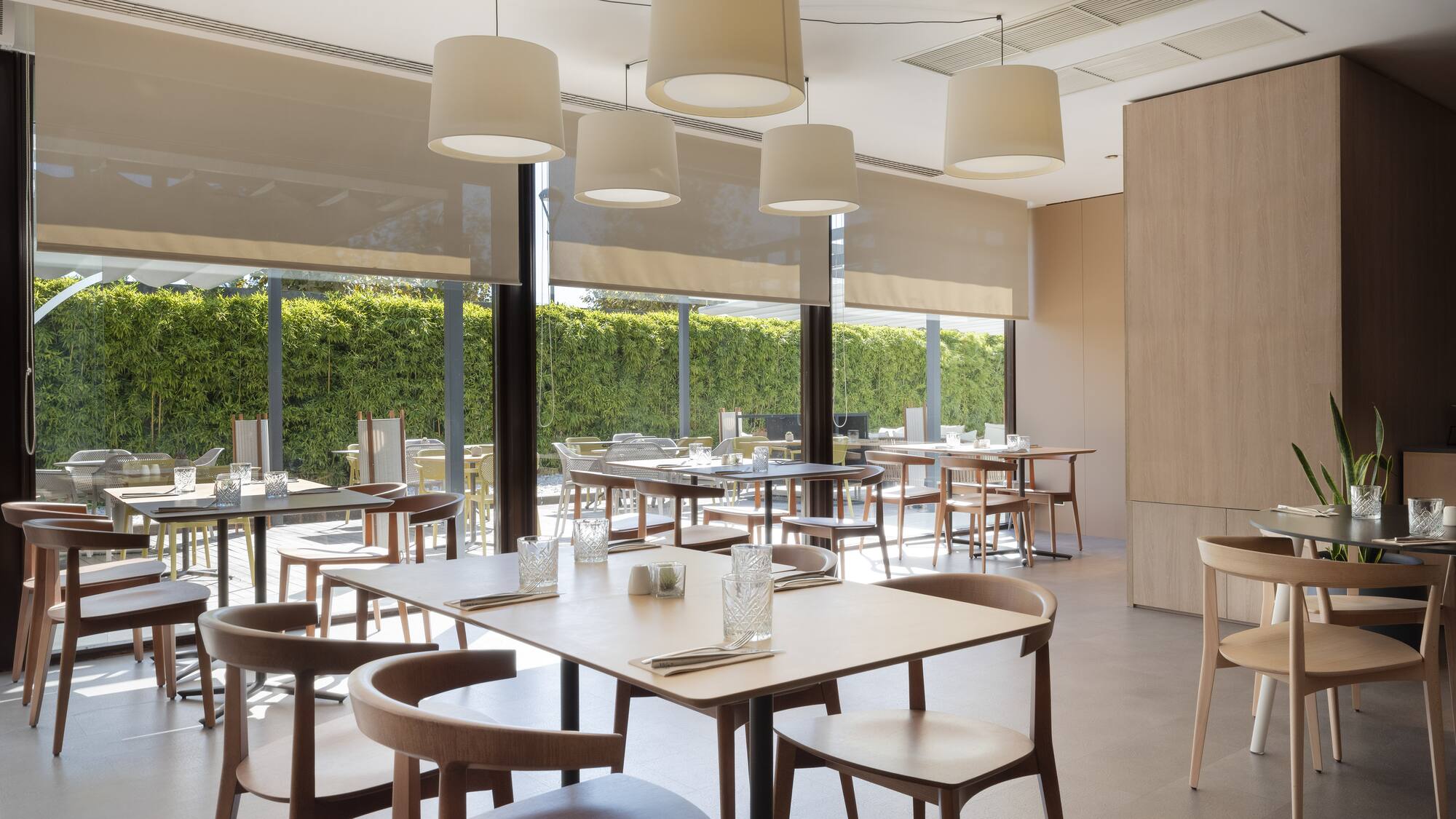 a room with tables and chairs