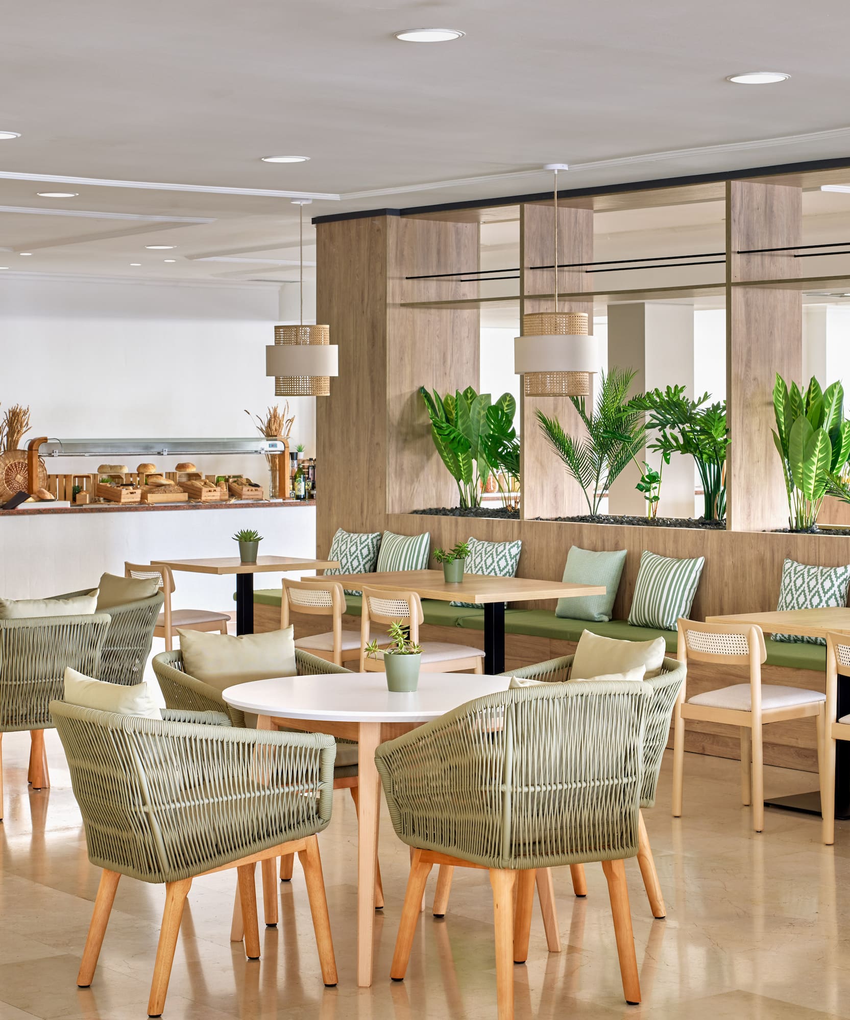 a room with tables and chairs