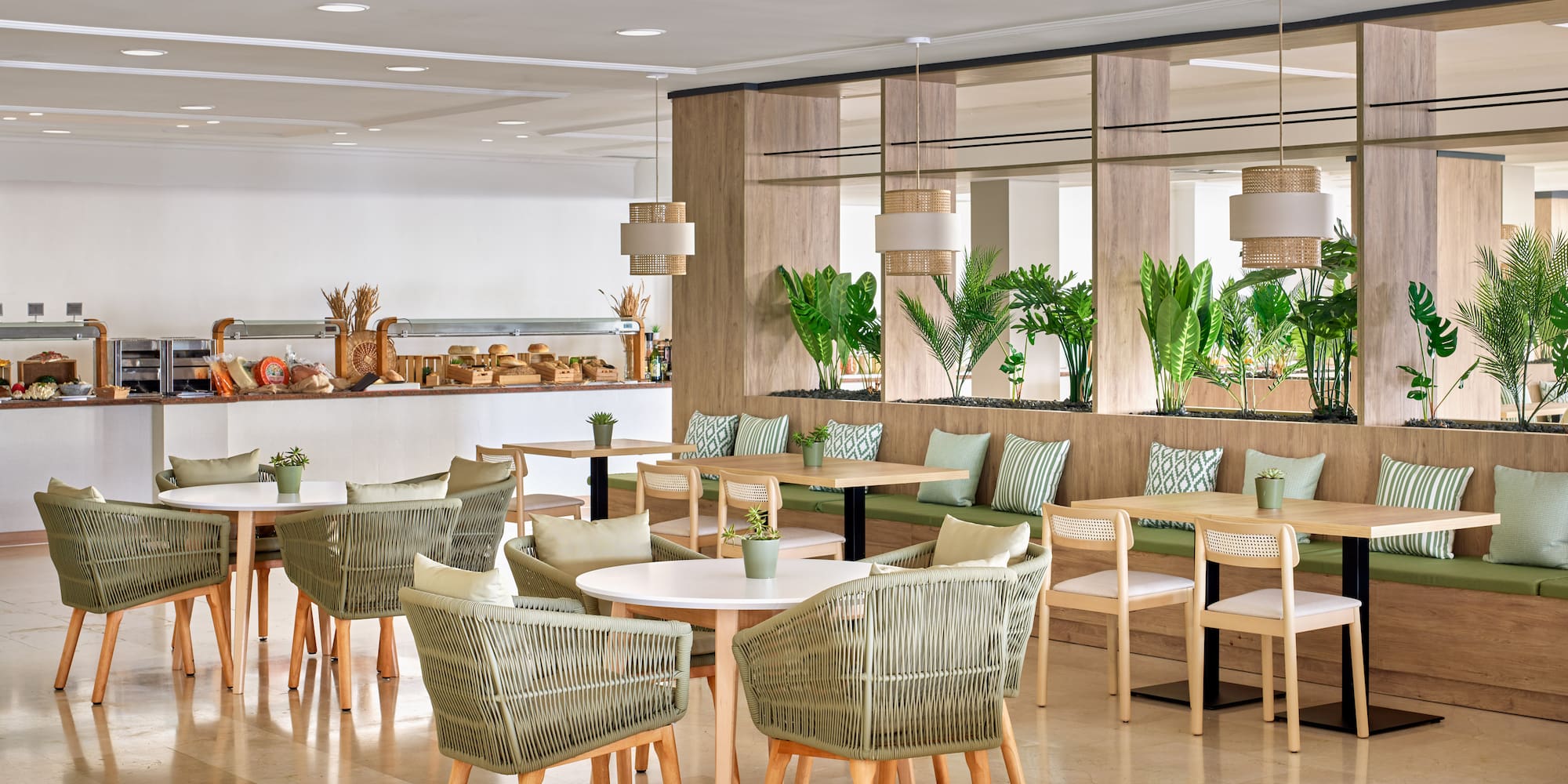 a room with tables and chairs