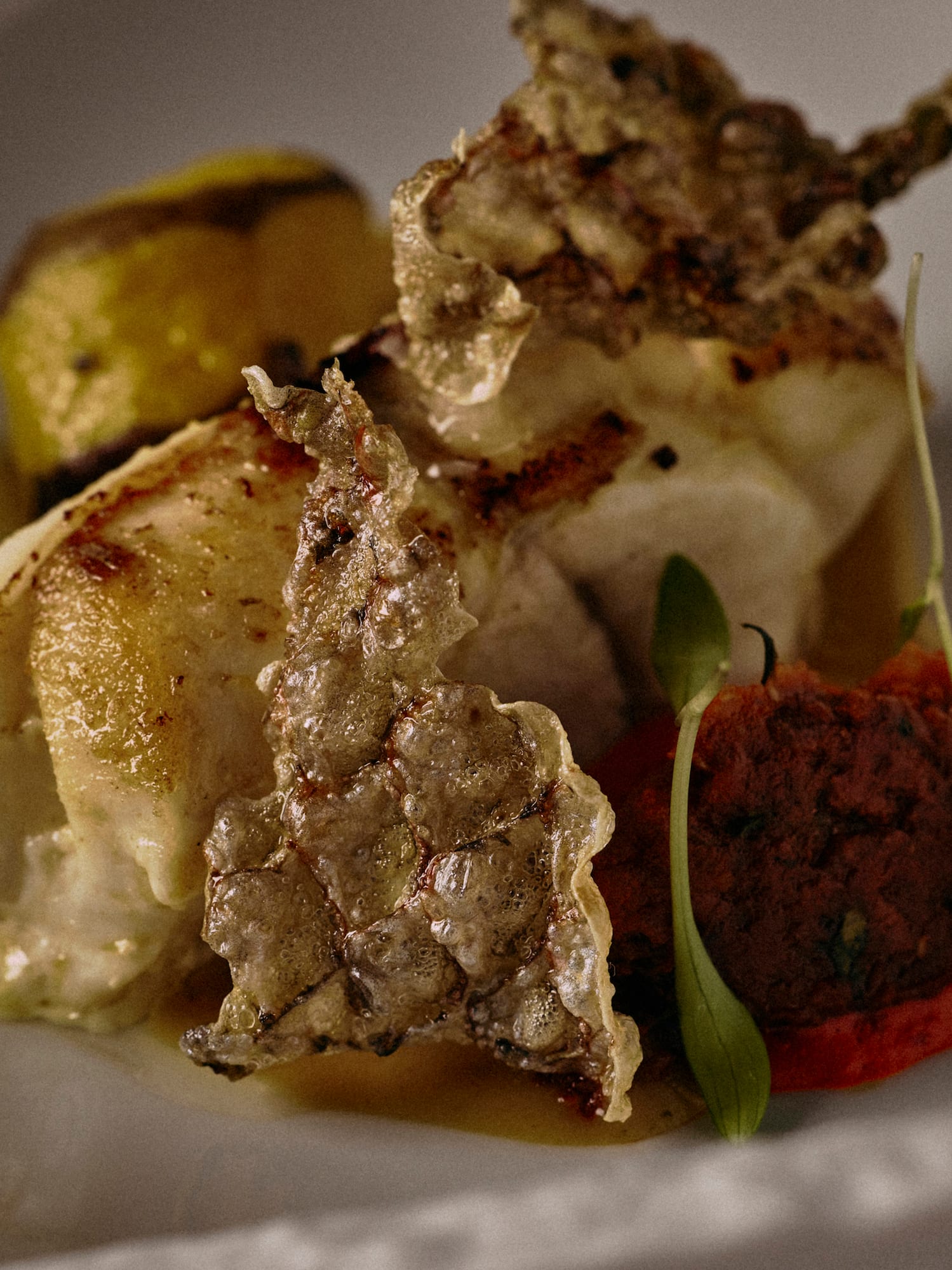 a plate of food on a white plate
