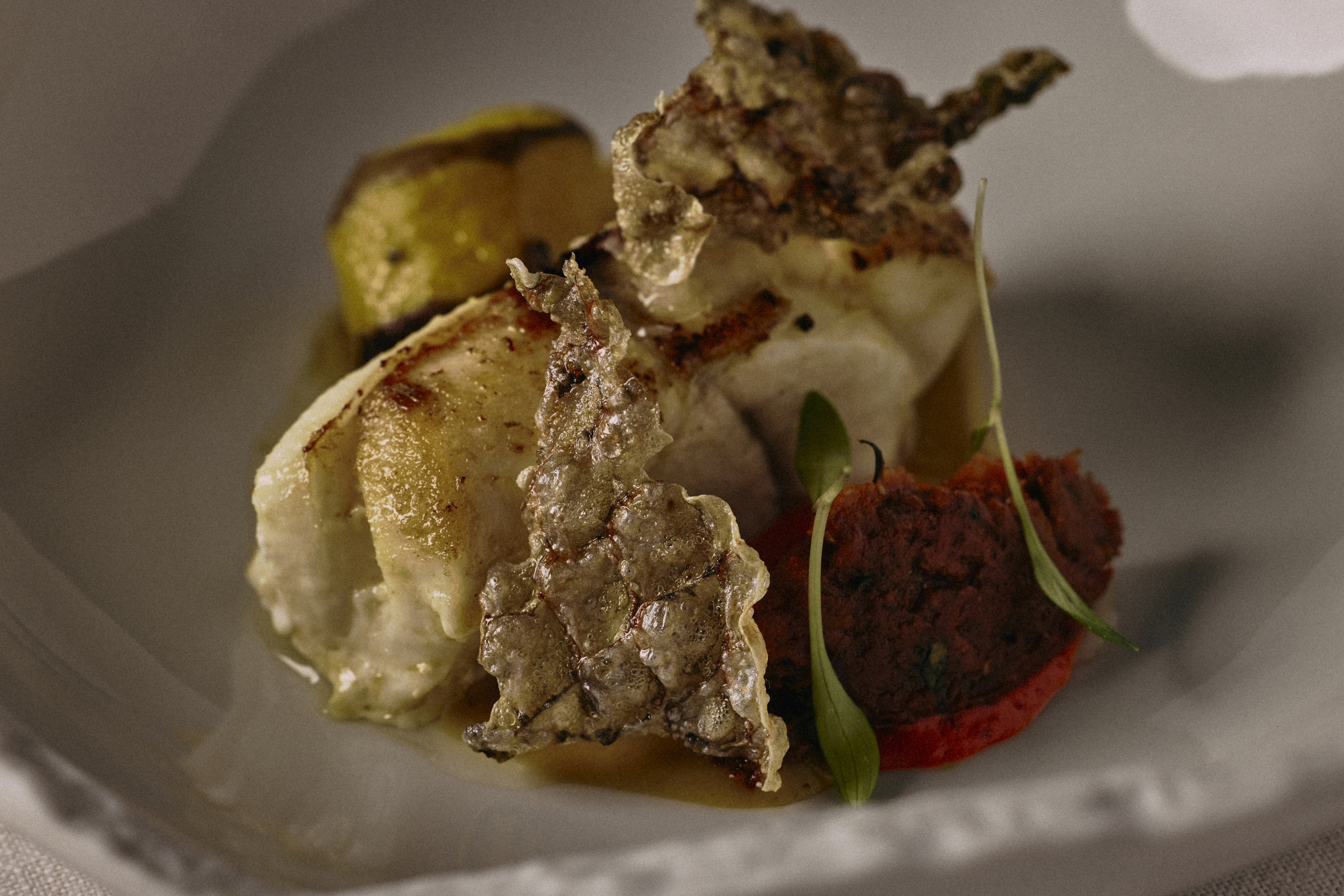 a plate of food on a white plate