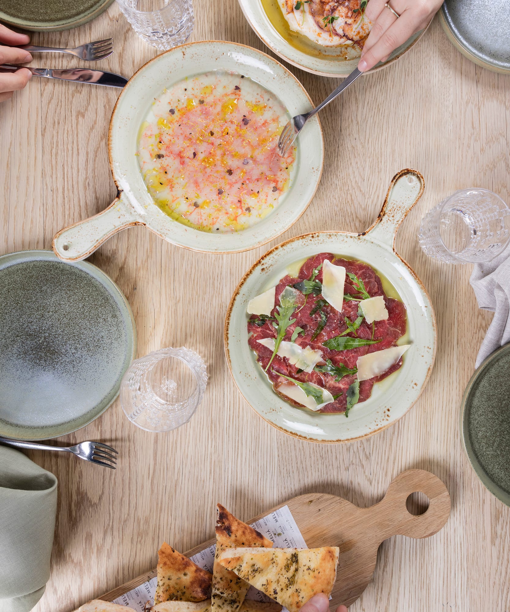 a table with plates of food