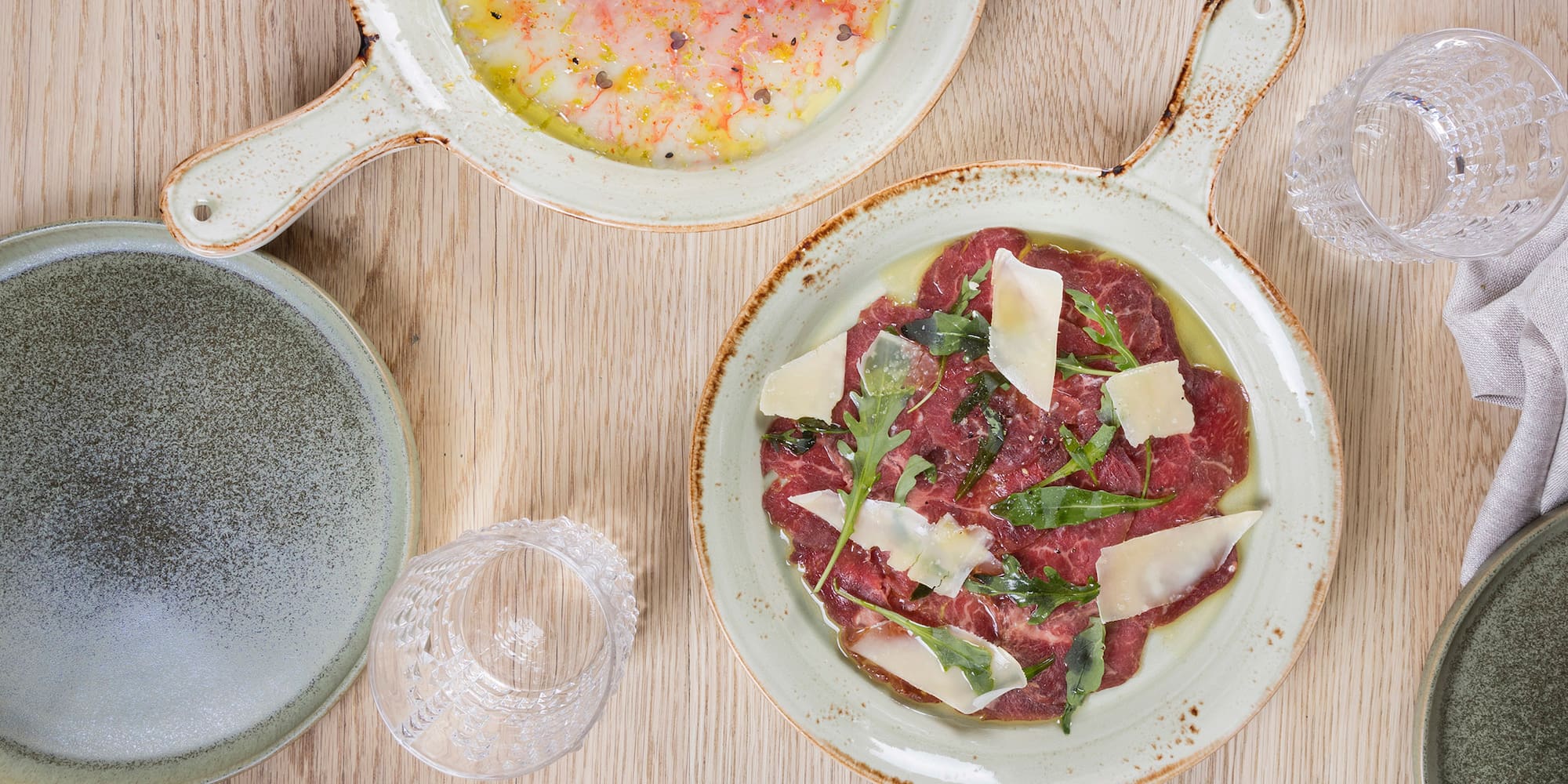 a table with plates of food