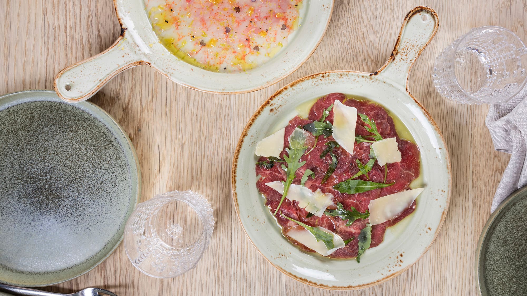 a table with plates of food
