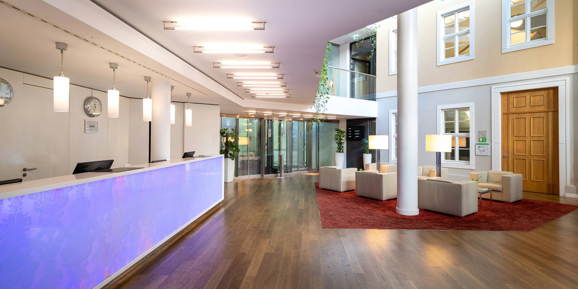 a reception desk in a building