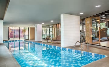 a swimming pool inside a building