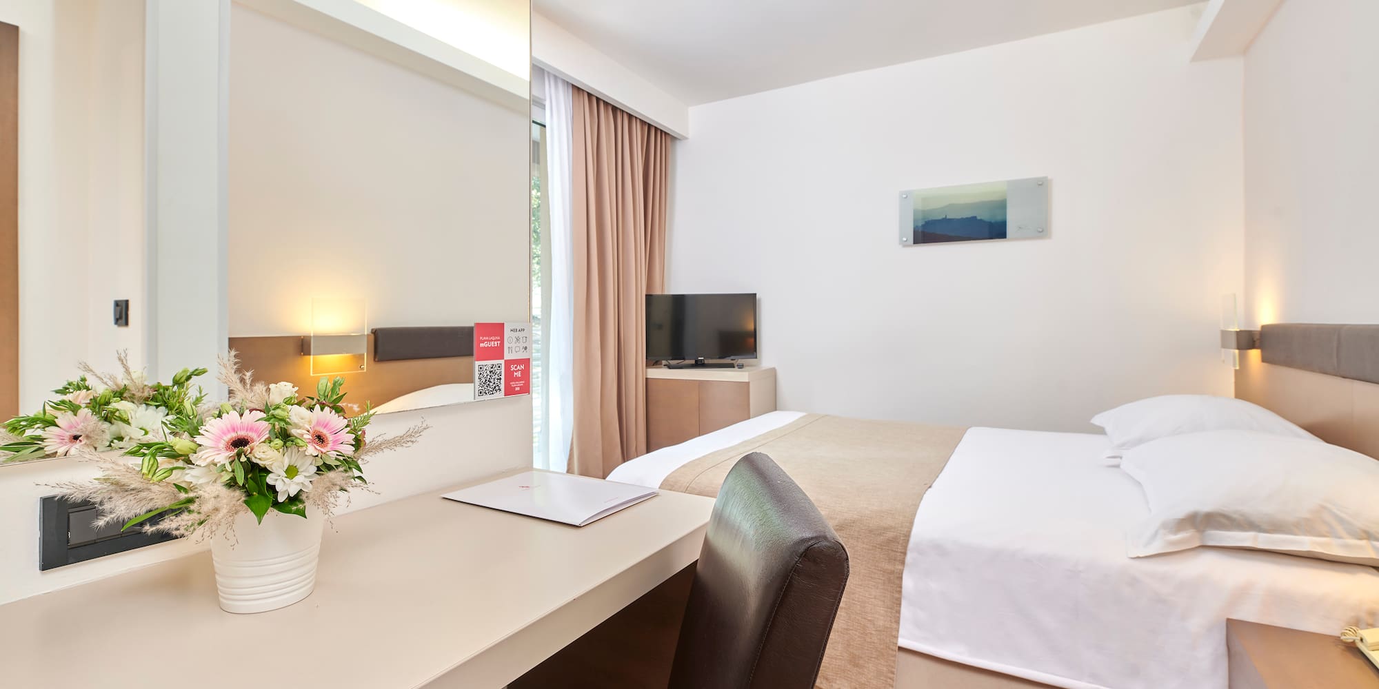 a room with a bed and a table