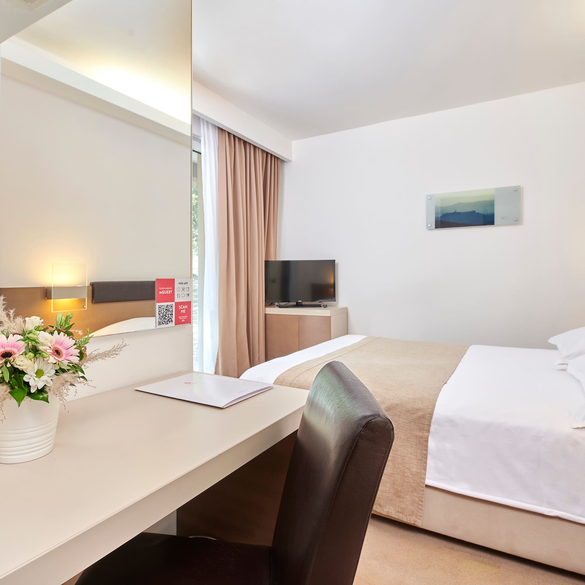 a room with a bed and a table