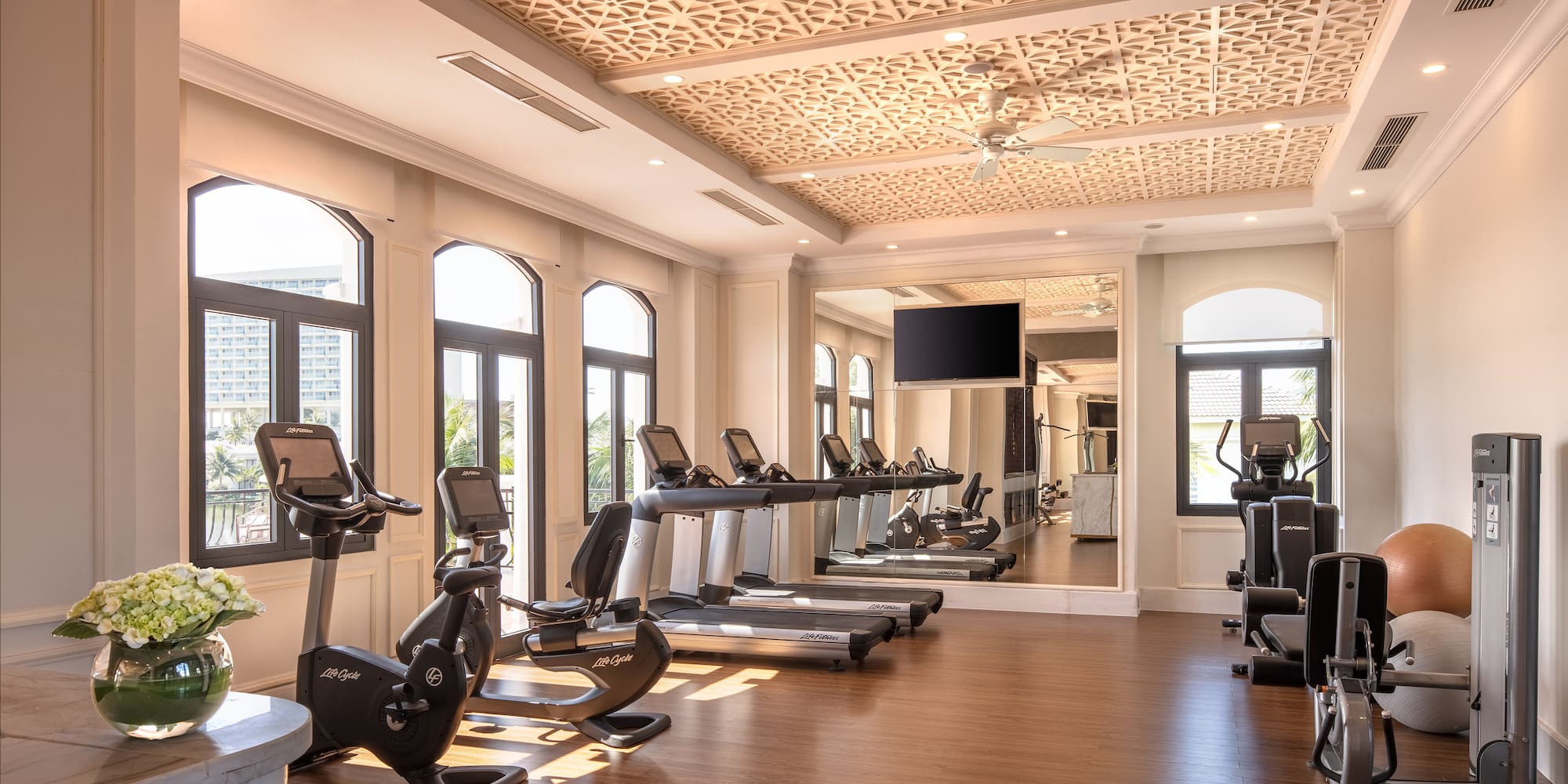 a room with exercise equipment