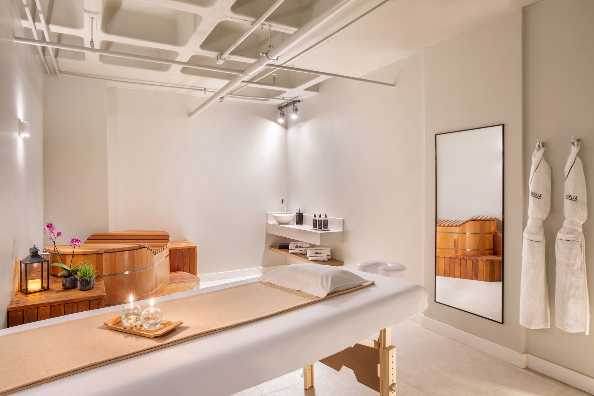 a massage table in a room