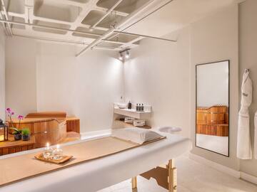 a massage table in a room