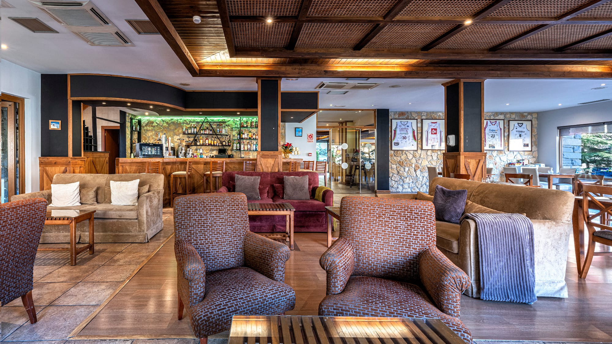 a room with chairs and tables