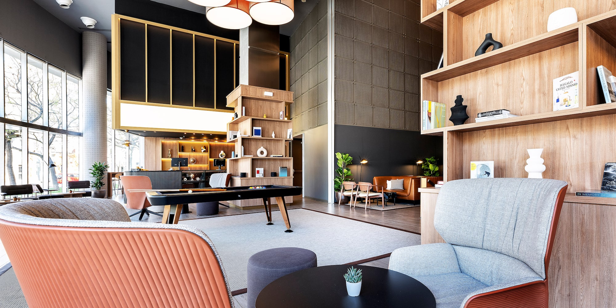 a room with chairs and a table