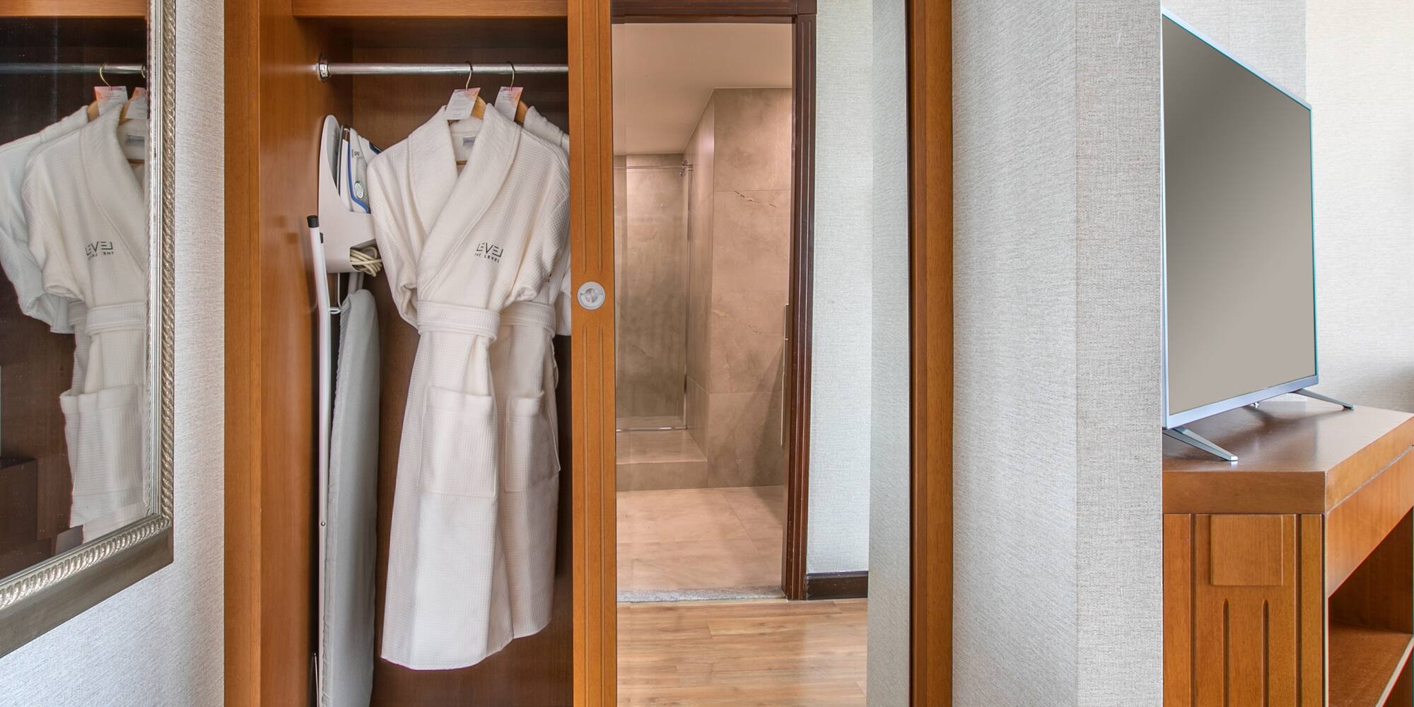 a white robe in a closet