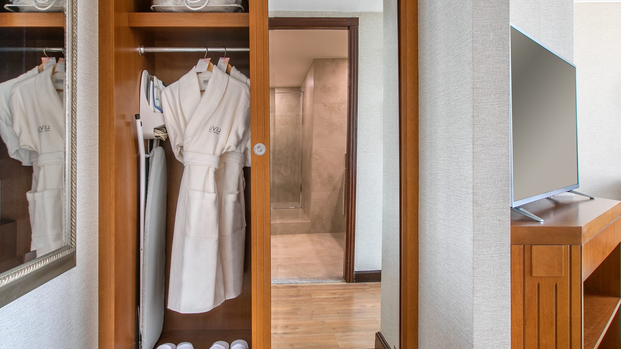 a white robe in a closet
