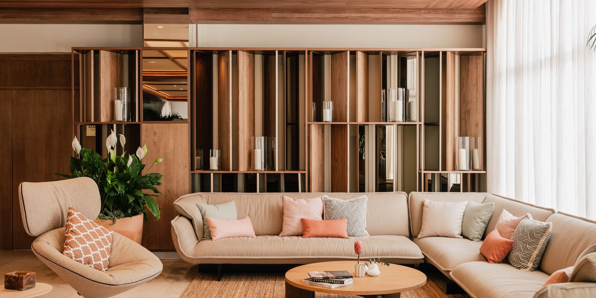 a living room with a couch and a coffee table