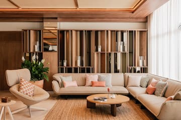 a living room with a couch and a coffee table