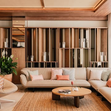 a living room with a couch and a coffee table