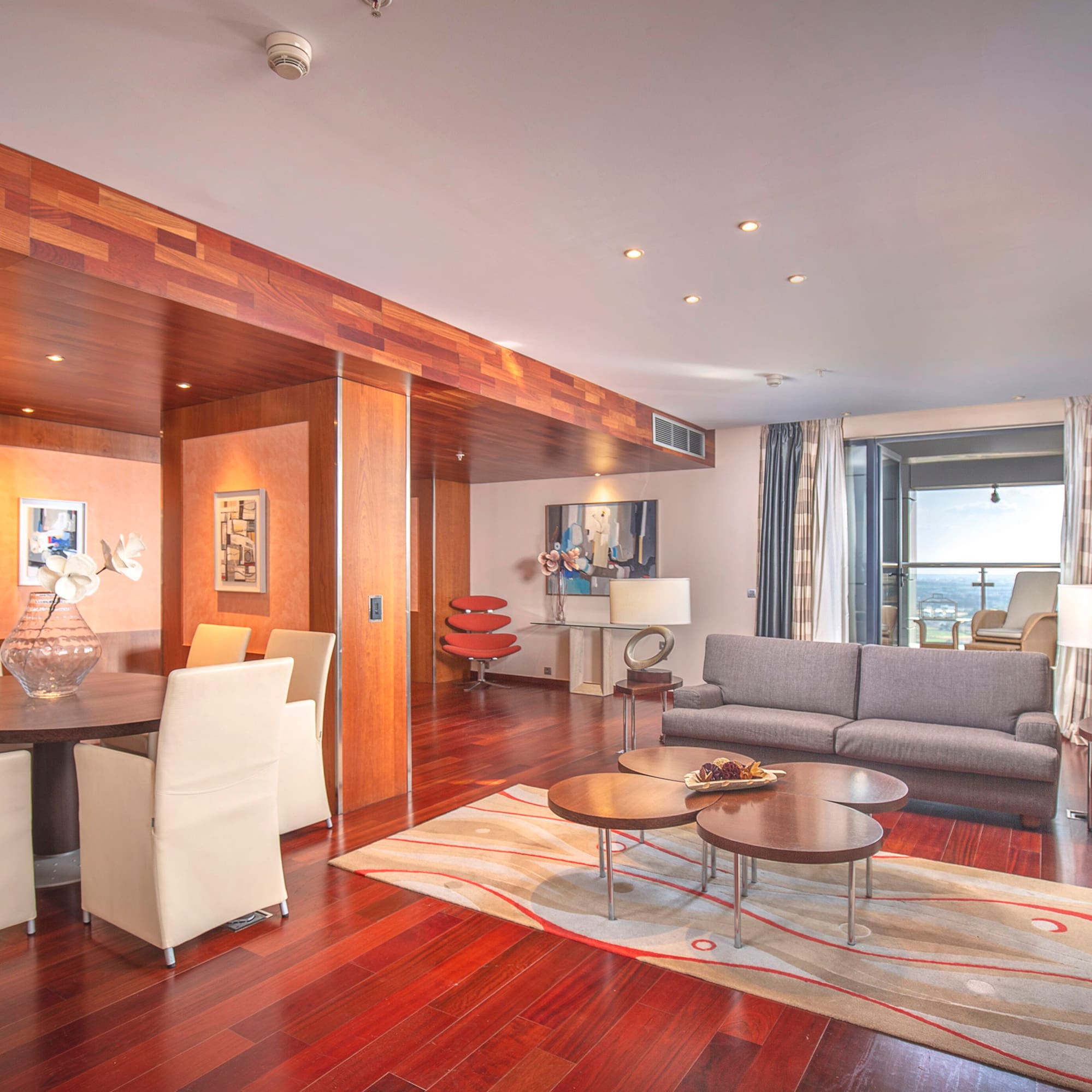 a living room with a couch and a table