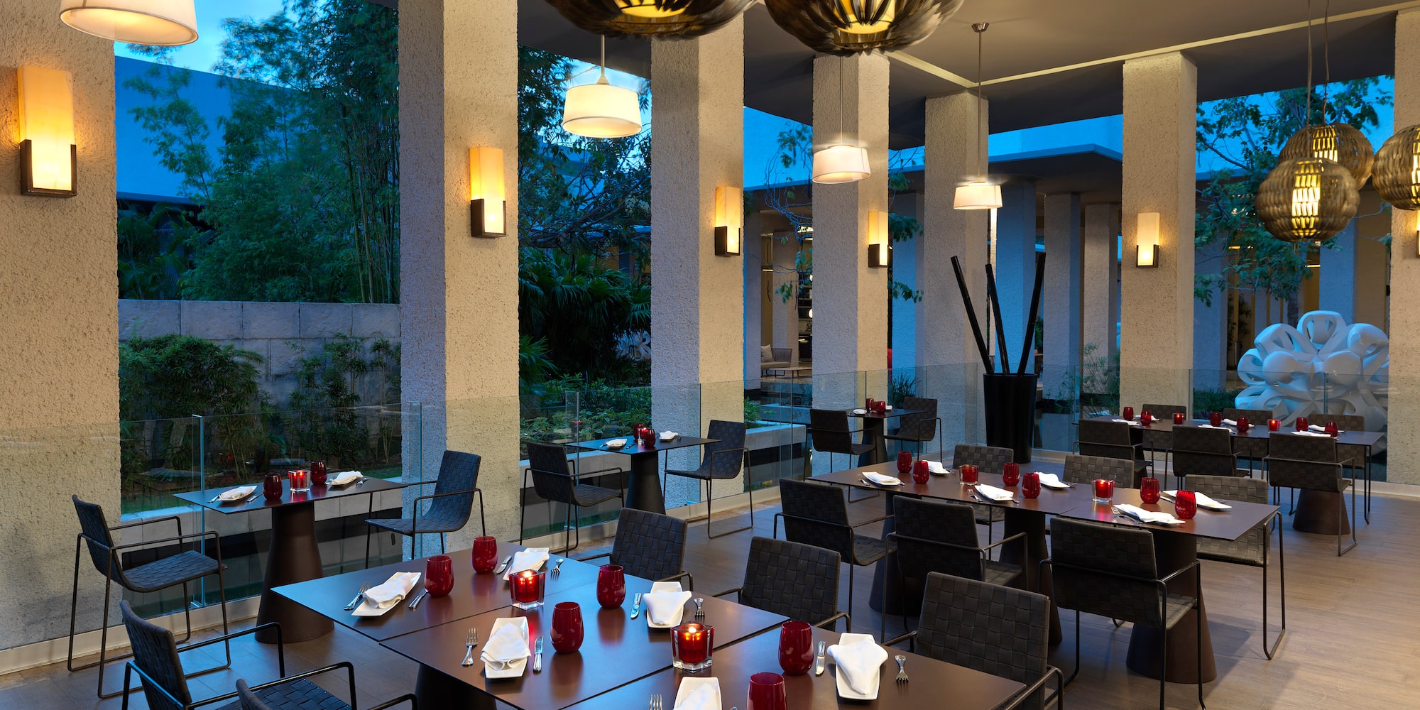 a restaurant with tables and chairs