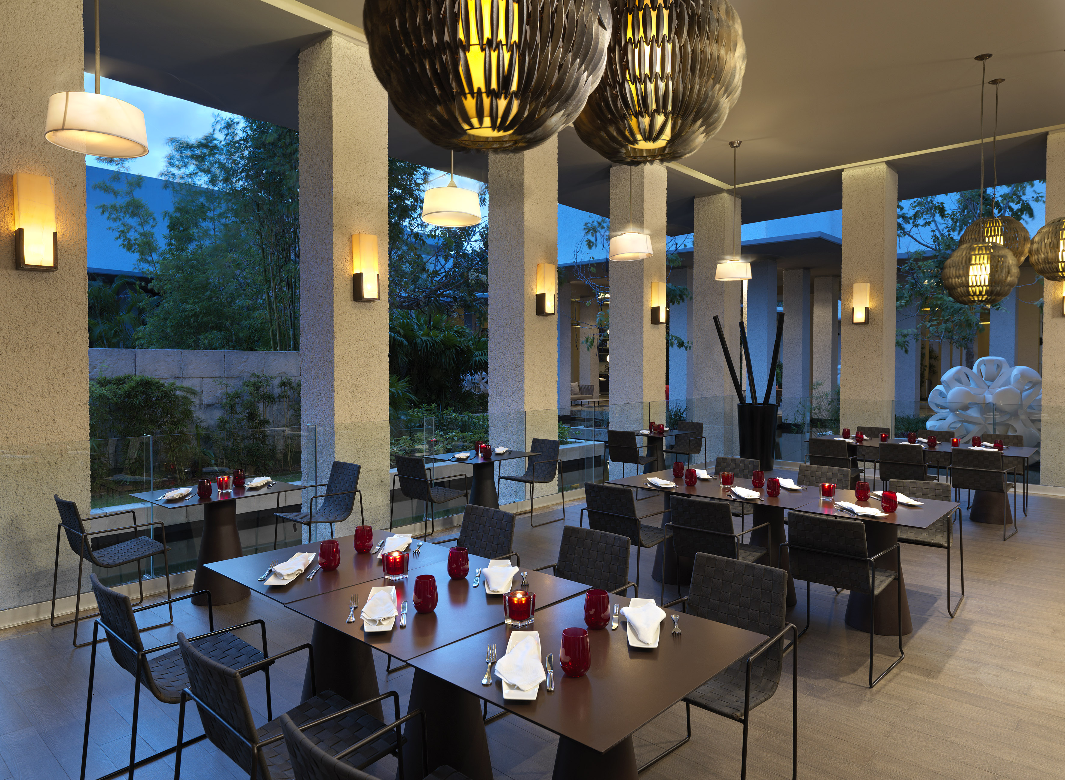 a restaurant with tables and chairs