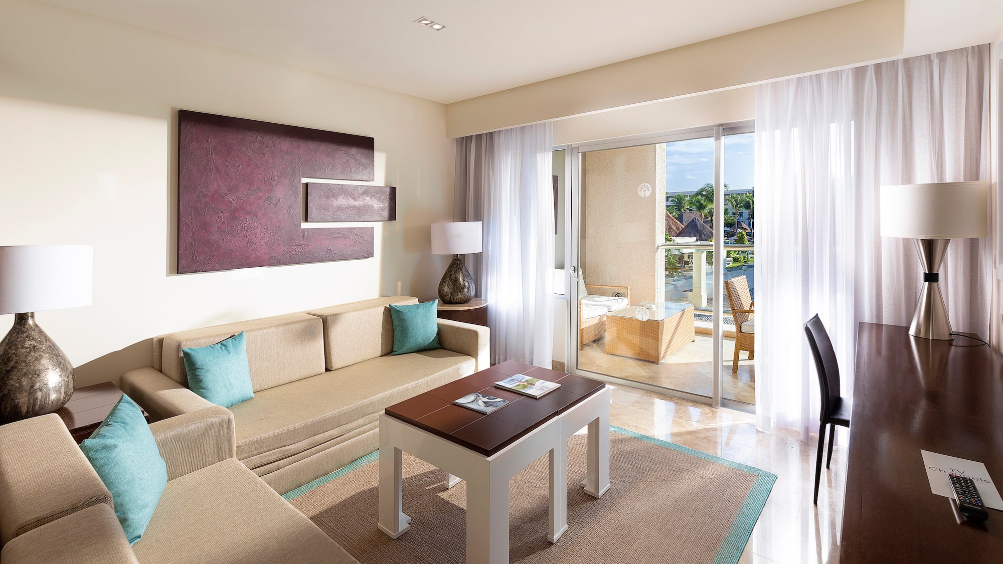 a living room with a couch and a table