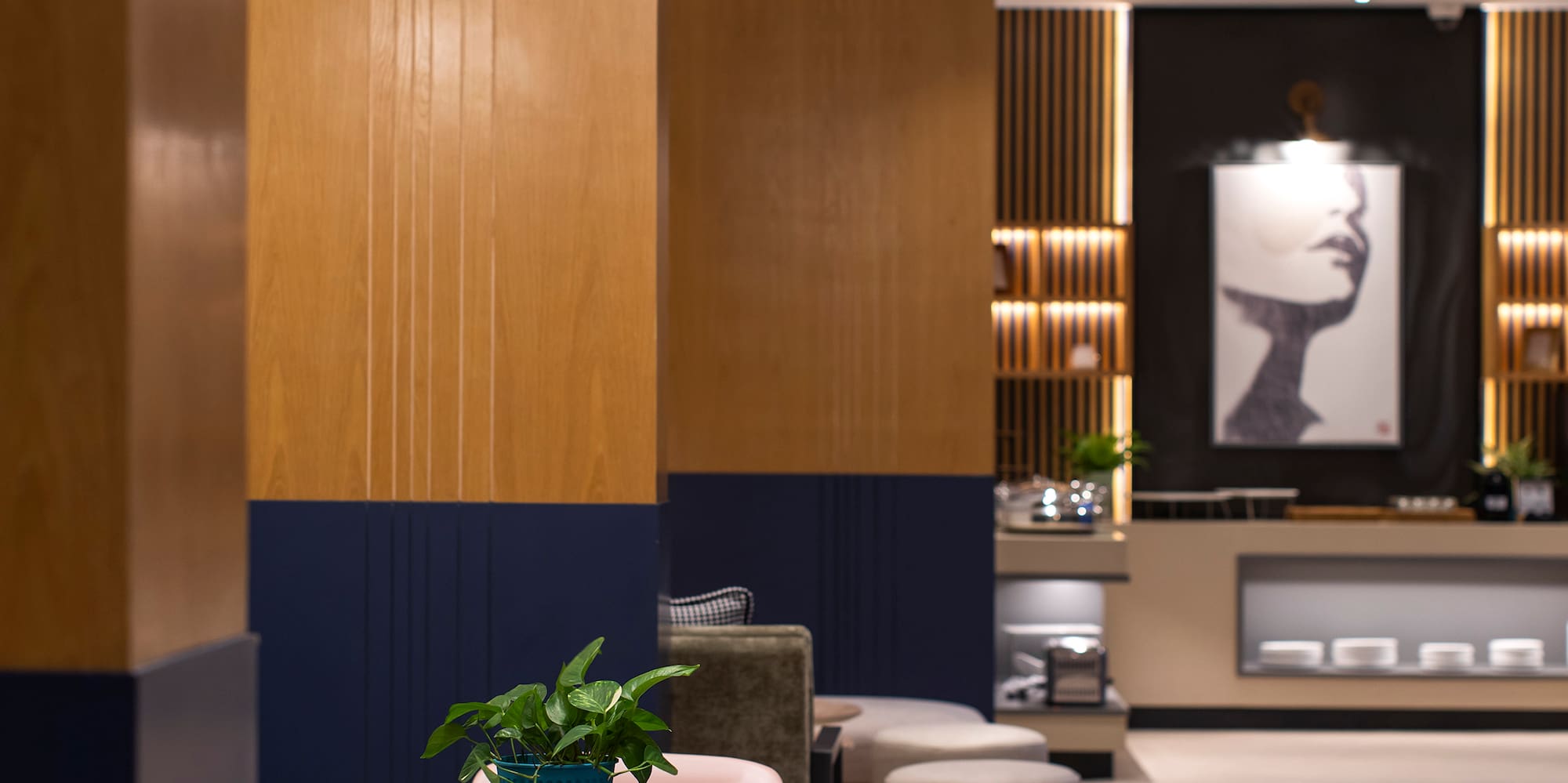 a room with a table and chairs