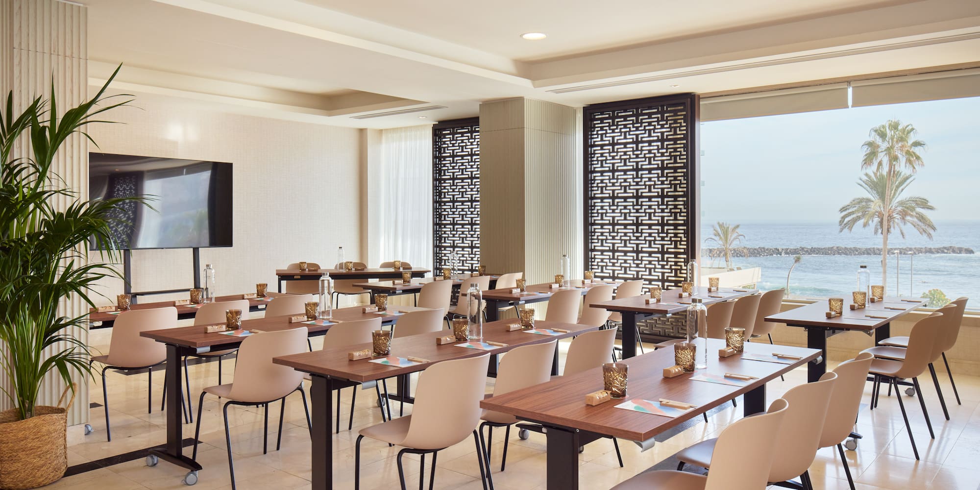 a room with tables and chairs