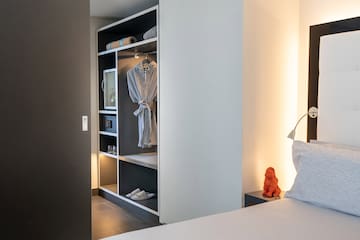 a room with a bed and a closet