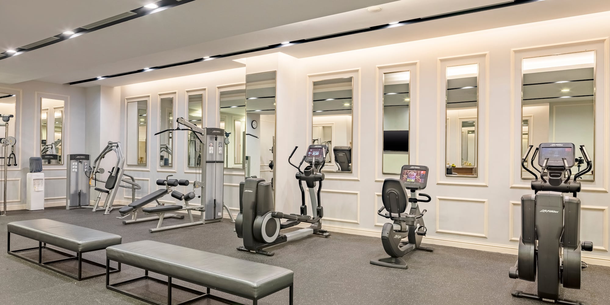 a gym with exercise equipment