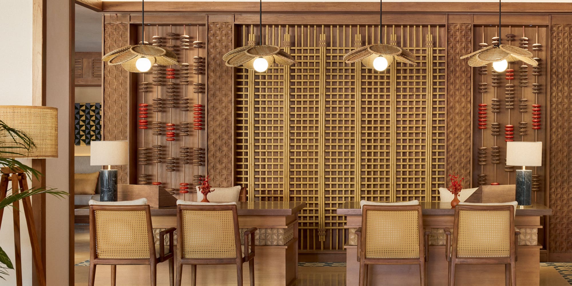 a room with a table and chairs