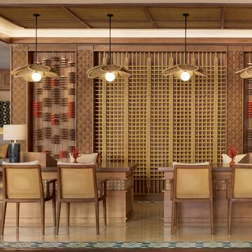 a room with a table and chairs